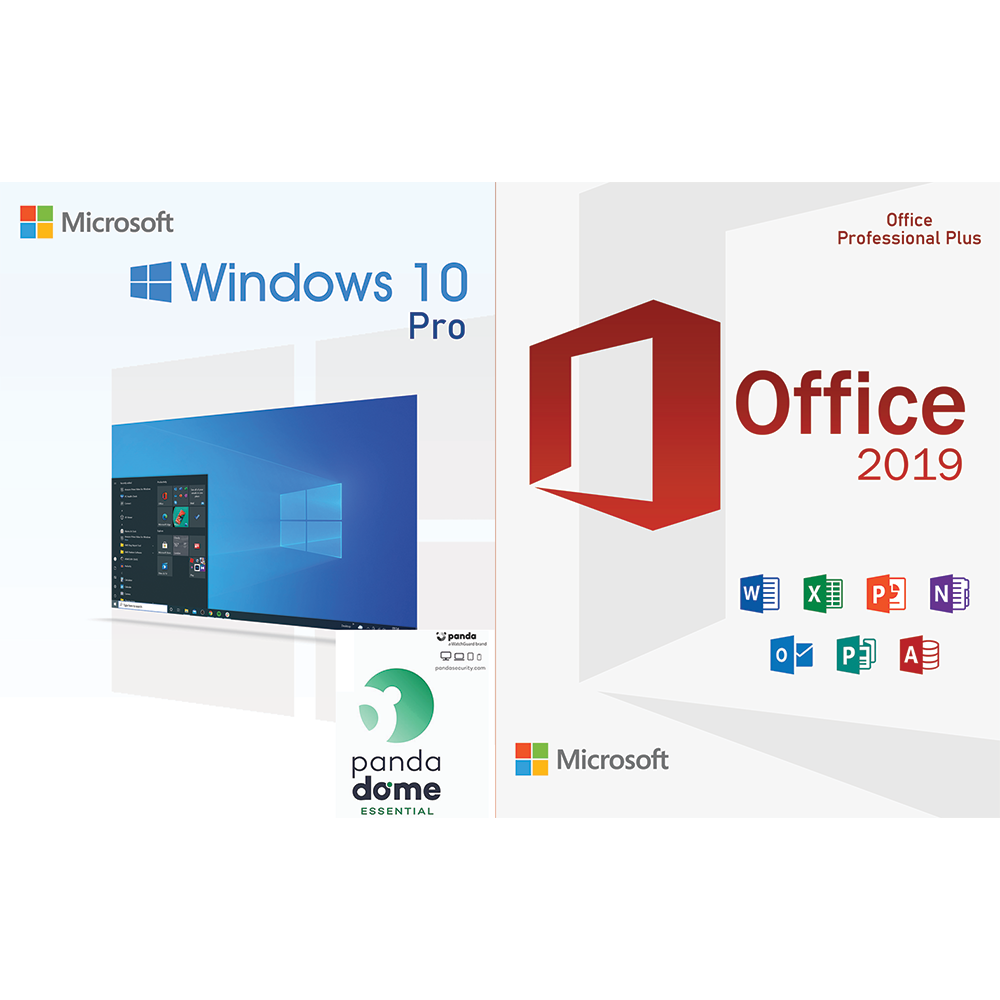 w10p-of19 Microsoft Windows 10 Pro Retail & Office 2019 Pro Plus ISO + Panda Dome Essential, PC, digital software bundle - Image 1