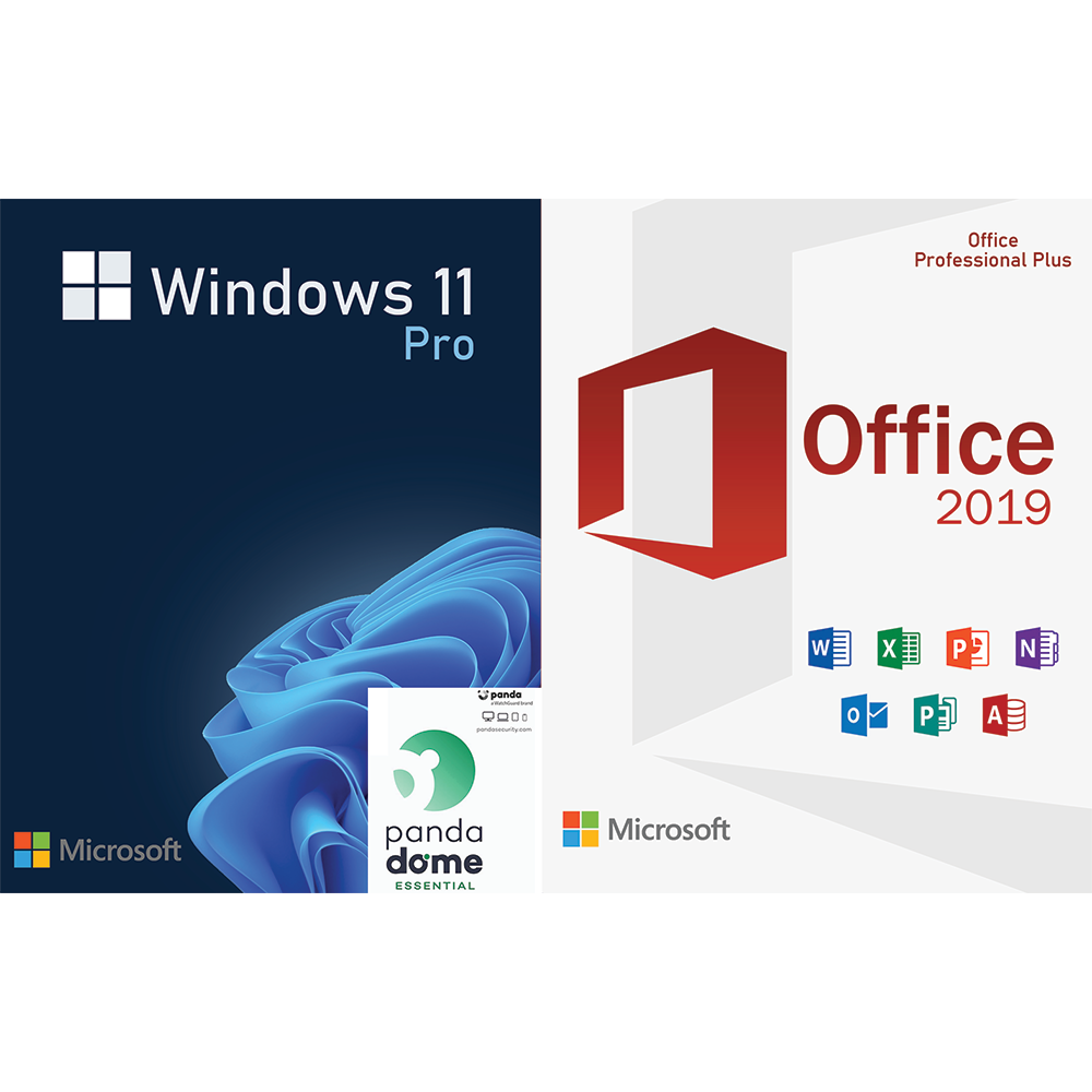 w11p-of19 Microsoft Windows 11 Pro Retail & Office 2019 Pro Plus ISO + Panda Dome Essential, PC, digital software bundle - Image 1